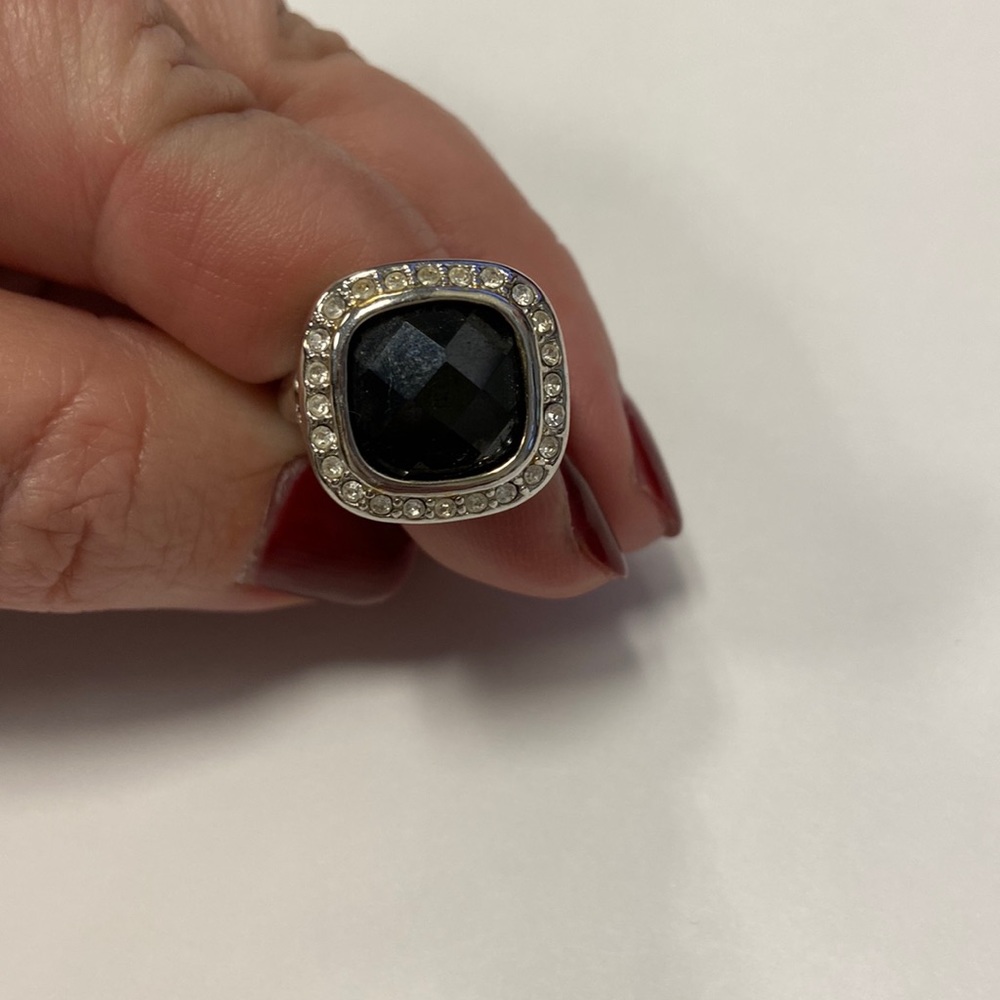 Black Onyx Faceted Statement Ring Silver size 7